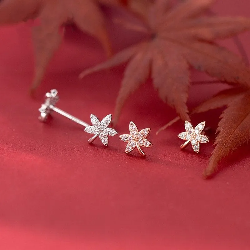 Maple Leaves Shining Stud Earrings-ECZ017