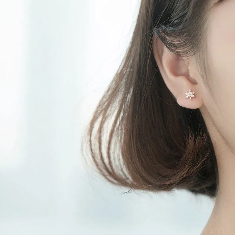 Maple Leaves Shining Stud Earrings-ECZ017