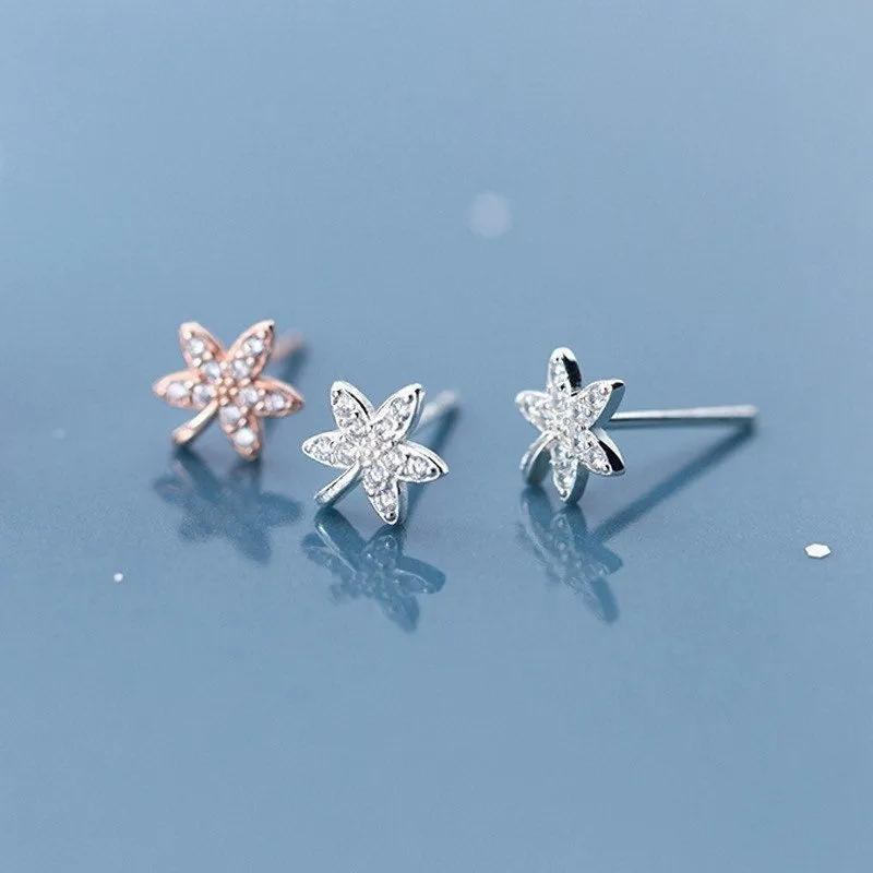 Maple Leaves Shining Stud Earrings-ECZ017