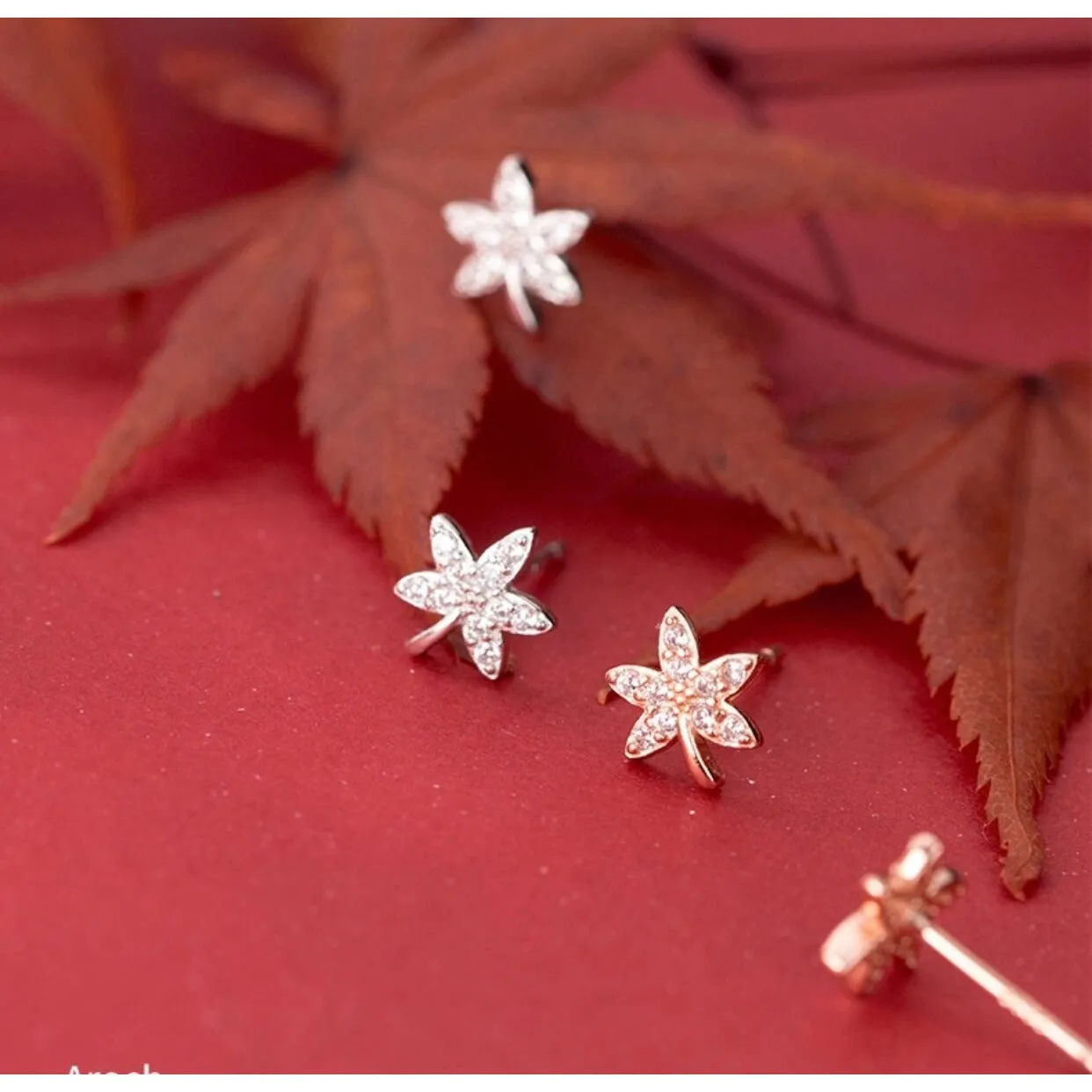 Maple Leaves Shining Stud Earrings-ECZ017