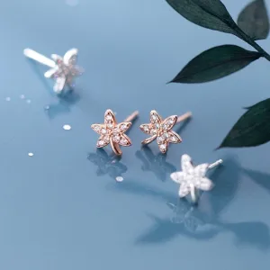 Maple Leaves Shining Stud Earrings-ECZ017