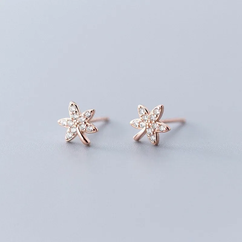 Maple Leaves Shining Stud Earrings-ECZ017