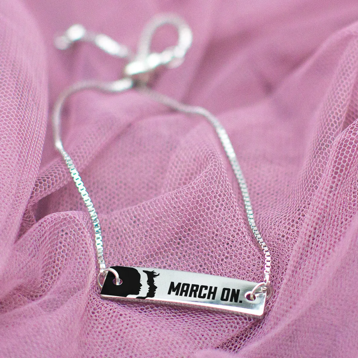 March On Silver Bar Adjustable Bracelet