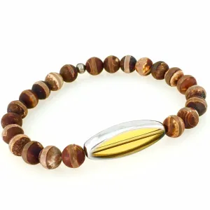 Matte Brown Agate-striped Jasper & Oval Glass Men's Bracelet