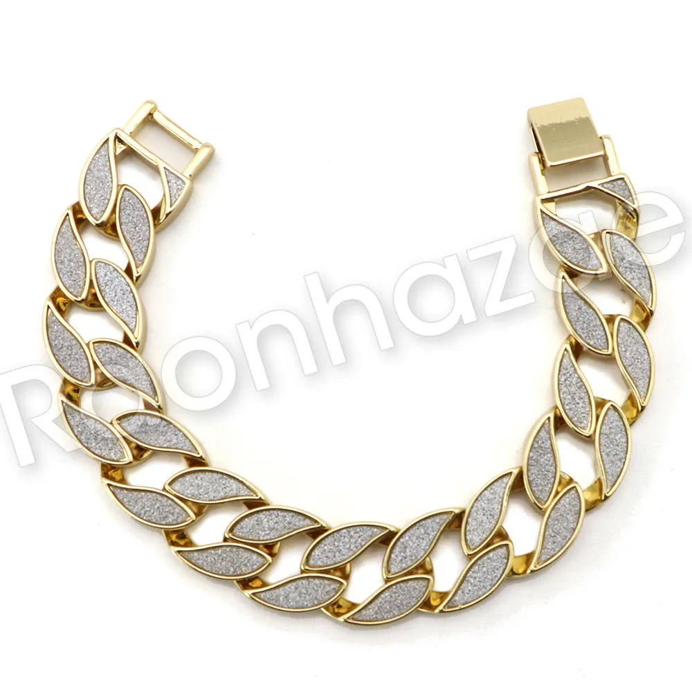 Men G-EAZY Hip Hop 14K Gold PT Luxury Bling Watch Sandblast Bracelet Set F23G