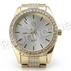 Men G-EAZY Hip Hop 14K Gold PT Luxury Bling Watch Sandblast Bracelet Set F23G