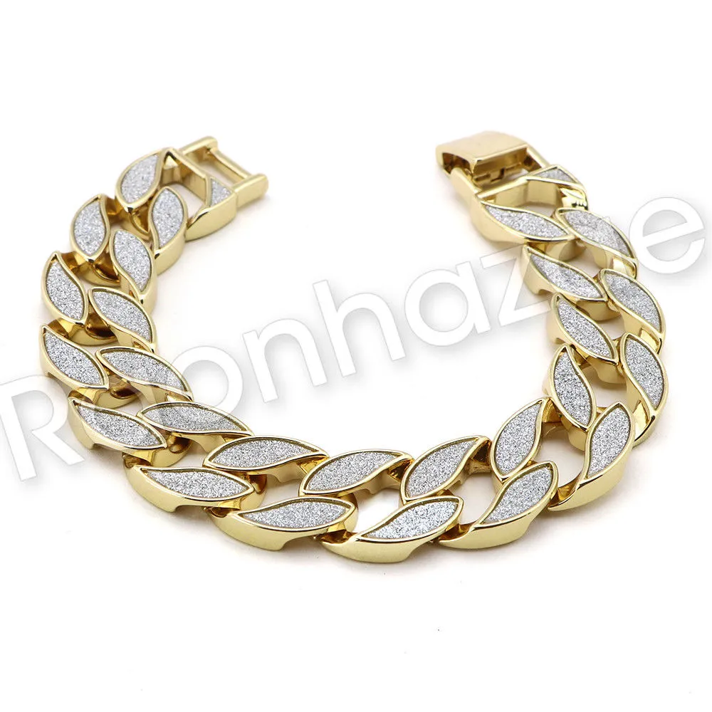 Men G-EAZY Hip Hop 14K Gold PT Luxury Bling Watch Sandblast Bracelet Set F23G