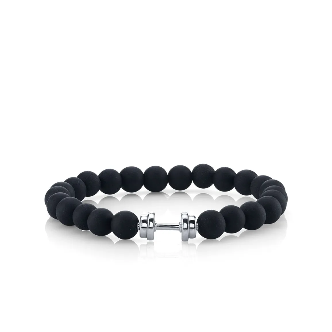 Men's Collection White Gold Dumbbell Bead on Black Matte Onyx