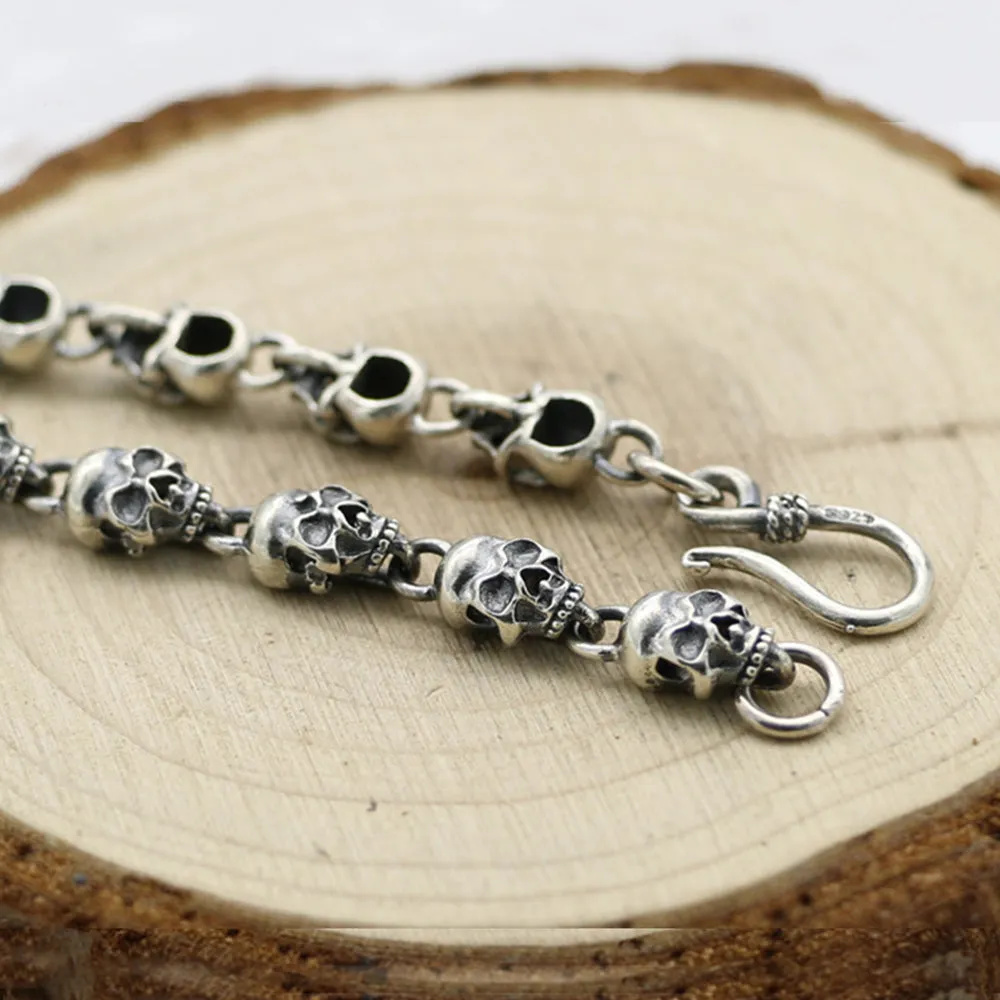 Men‘s Real 925 Sterling Silver Bracelet Link Chain Skulls Womens 6.3" - 8.7"