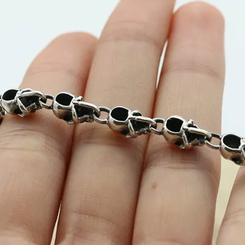Men‘s Real 925 Sterling Silver Bracelet Link Chain Skulls Womens 6.3" - 8.7"