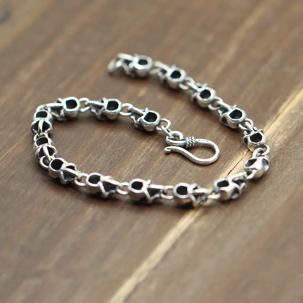 Men‘s Real 925 Sterling Silver Bracelet Link Chain Skulls Womens 6.3" - 8.7"