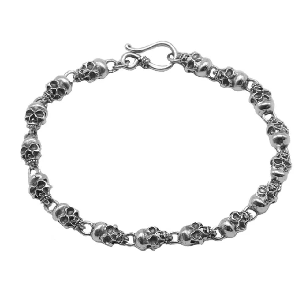 Men‘s Real 925 Sterling Silver Bracelet Link Chain Skulls Womens 6.3" - 8.7"