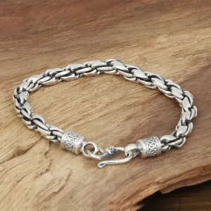 Men's Solid 925 Sterling Silver Bracelet Link Chain Braided Loop Chain Jewelry