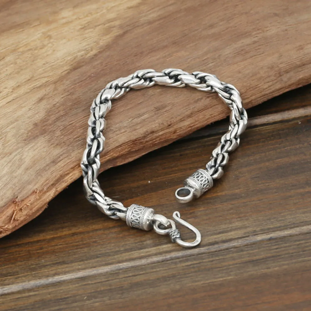 Men's Solid 925 Sterling Silver Bracelet Link Chain Braided Loop Chain Jewelry