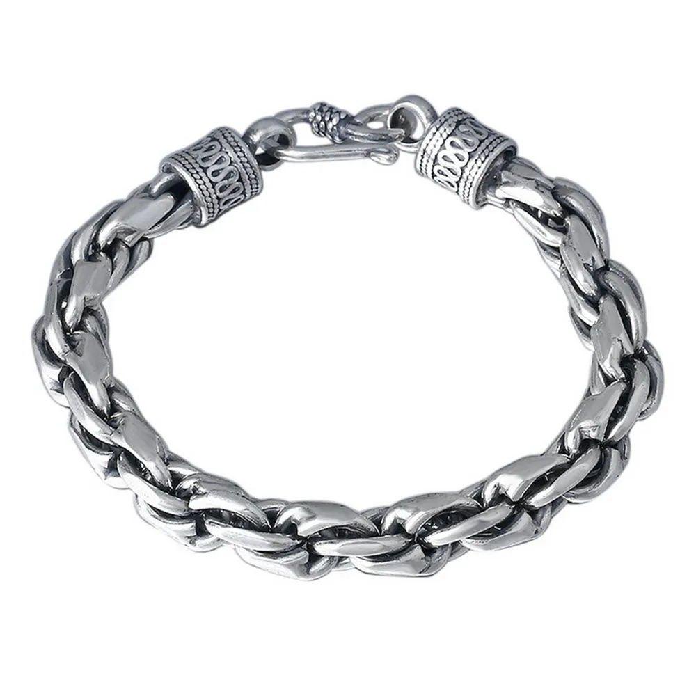 Men's Solid 925 Sterling Silver Bracelet Link Chain Braided Loop Chain Jewelry