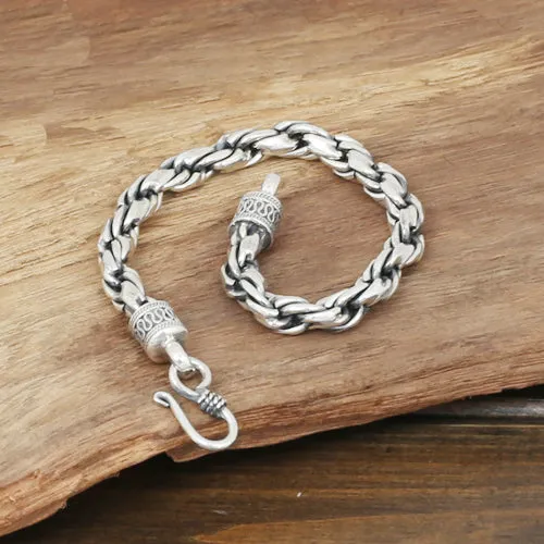 Men's Solid 925 Sterling Silver Bracelet Link Chain Braided Loop Chain Jewelry