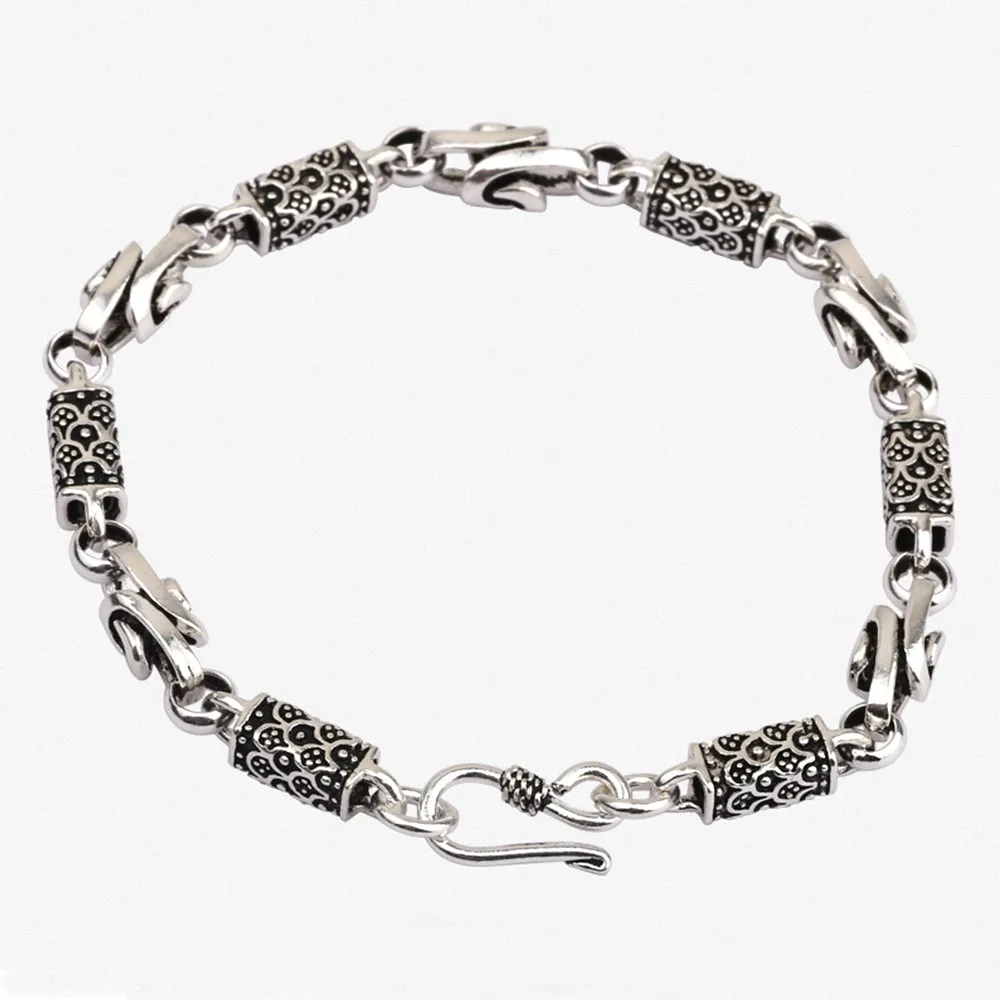 Men's Solid 925 Sterling Silver Bracelet Link Chain Knot Dragon Scale Jewelry
