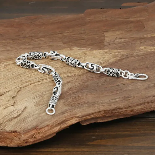 Men's Solid 925 Sterling Silver Bracelet Link Chain Knot Dragon Scale Jewelry
