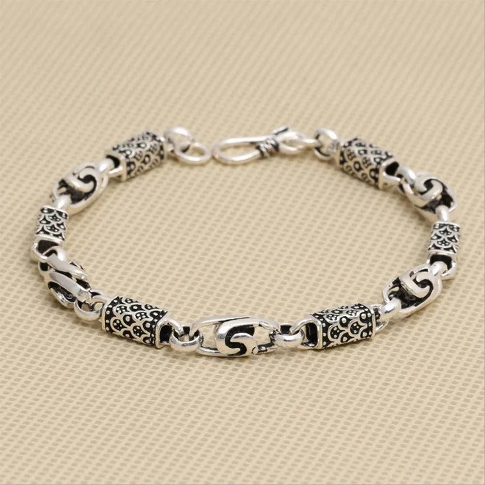 Men's Solid 925 Sterling Silver Bracelet Link Chain Knot Dragon Scale Jewelry