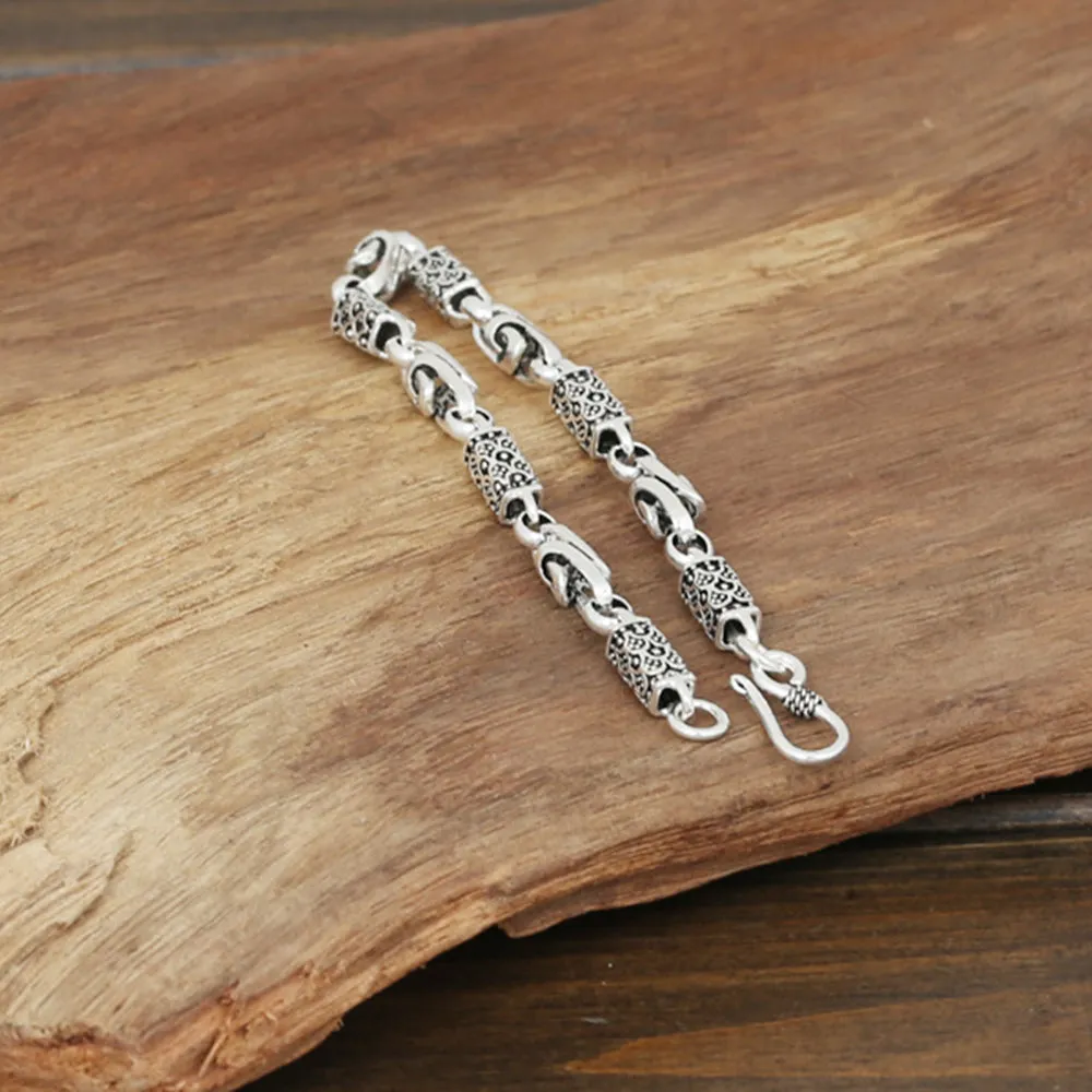 Men's Solid 925 Sterling Silver Bracelet Link Chain Knot Dragon Scale Jewelry