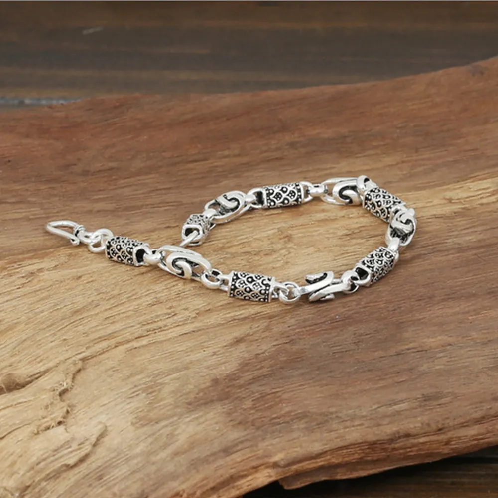 Men's Solid 925 Sterling Silver Bracelet Link Chain Knot Dragon Scale Jewelry