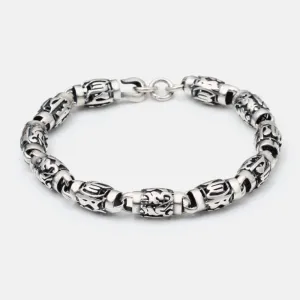 Men's Solid 925 Sterling Silver Bracelet Link Chain Lection Cylinder Jewelry