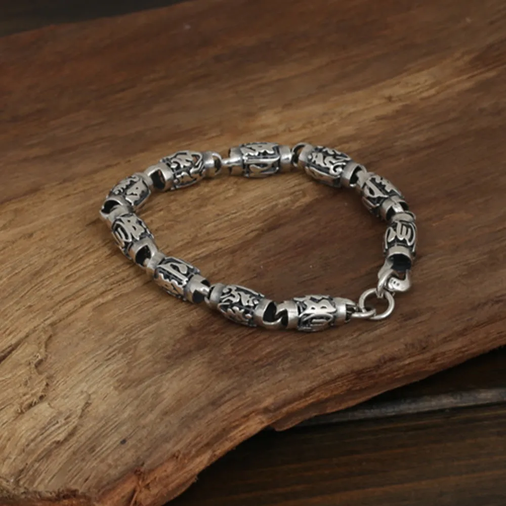 Men's Solid 925 Sterling Silver Bracelet Link Chain Lection Cylinder Jewelry