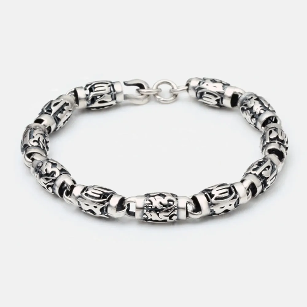 Men's Solid 925 Sterling Silver Bracelet Link Chain Lection Cylinder Jewelry