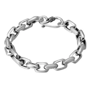 Men's Solid 925 Sterling Silver Bracelet Link Chain Rectangle Beveled Jewelry
