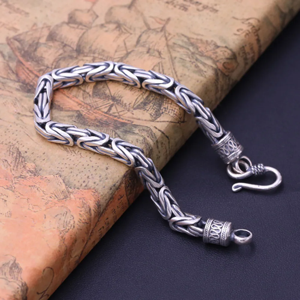 Men's Solid 925 Sterling Silver Bracelet Link Chain Well Stripe Square Jewelry
