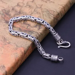 Men's Solid 925 Sterling Silver Bracelet Link Chain Well Stripe Square Jewelry
