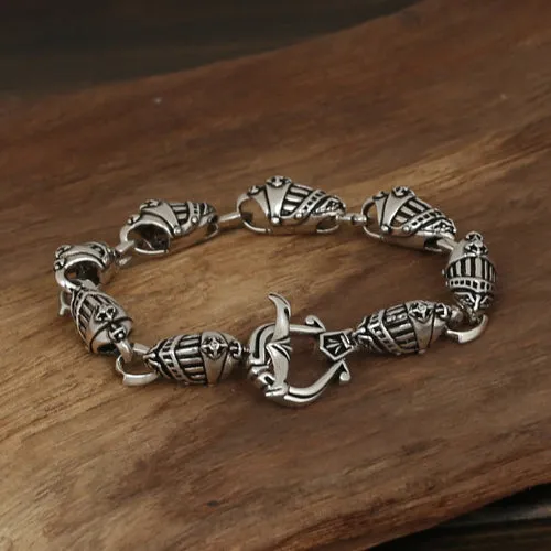 Men's Solid 925 Sterling Silver Bracelet Link Helmets Chain Jewelry 8.3"
