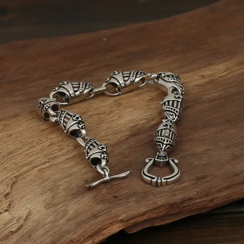 Men's Solid 925 Sterling Silver Bracelet Link Helmets Chain Jewelry 8.3"