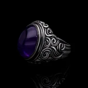 Men’s Sterling Silver Amethyst Oval Ring