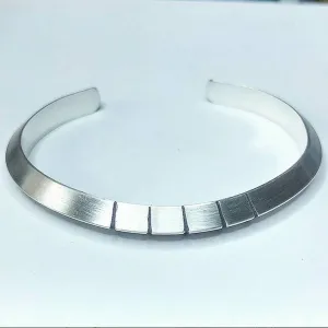 Mens sterling silver triangular cuff bracelet hand cut grooves