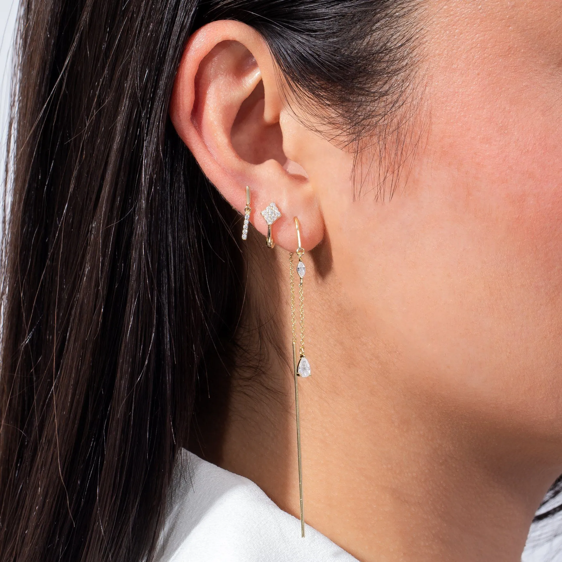 Mini Pavé Bar Dangle Stud Earring