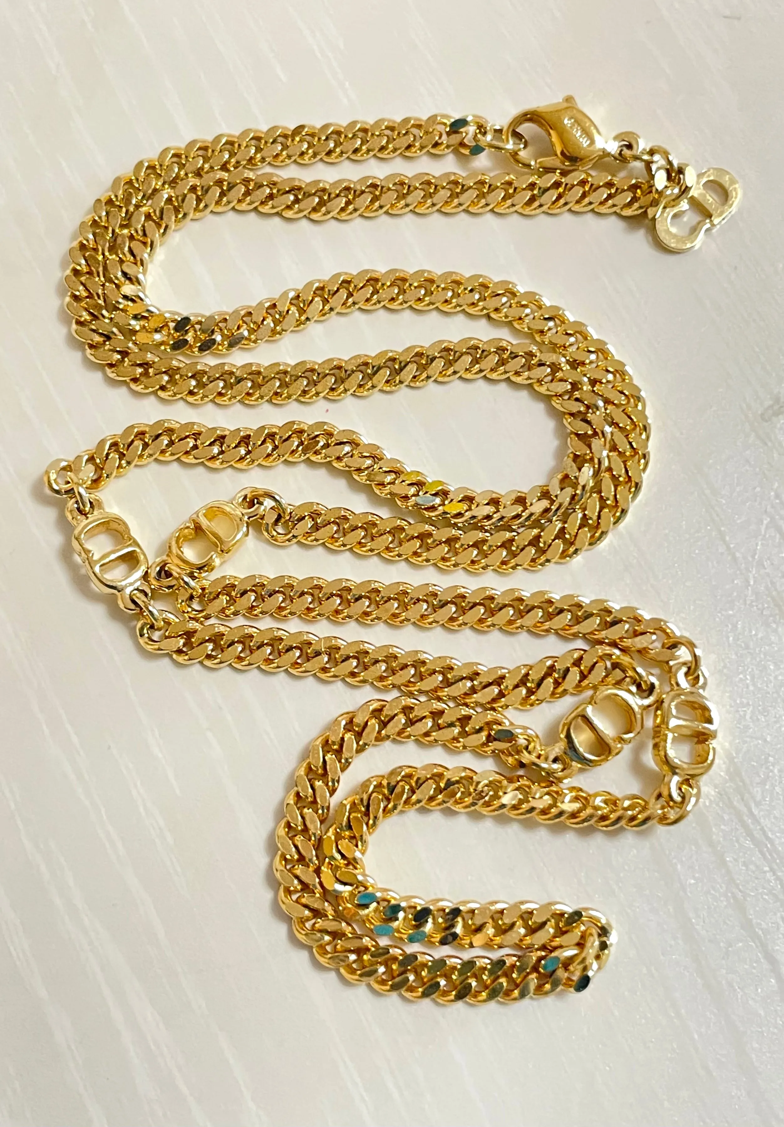 MINT. Vintage Christian Dior golden chain necklace with CD charms. Bracelet. Classic Dior jewelry. Best Gift. 050803y2
