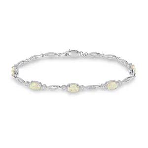 Mirage Diamond Set Created Opal Bracelet in Sterling Silver