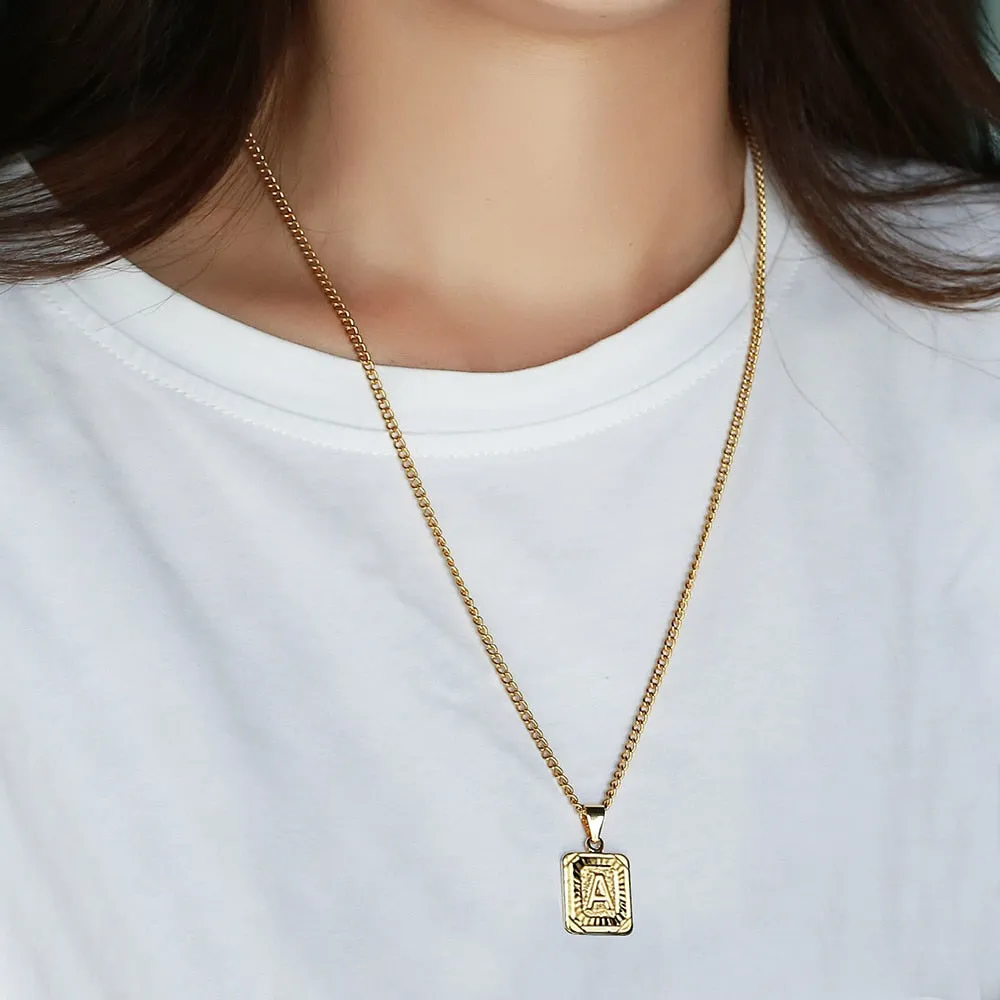 Modernix Initial Pendant Necklace Women Men Gold Plated