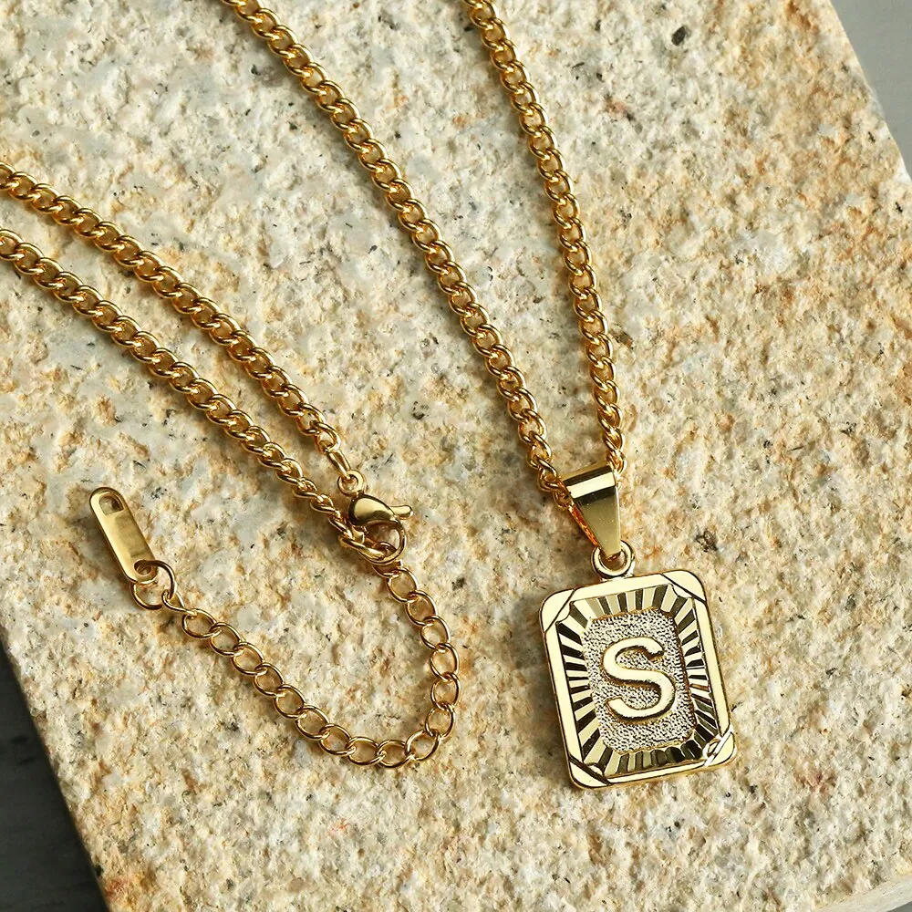 Modernix Initial Pendant Necklace Women Men Gold Plated