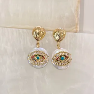 MULTI-COLOR CRYSTAL EYE PEARL earrings