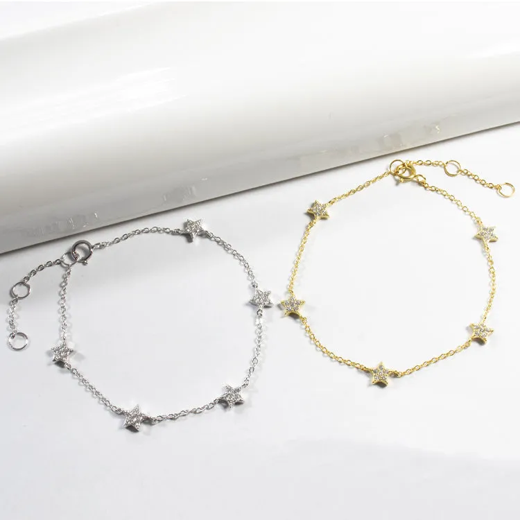 Multi Stars CZ Bracelet - Gold or Silver - Girl & Teens