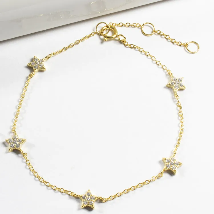 Multi Stars CZ Bracelet - Gold or Silver - Girl & Teens
