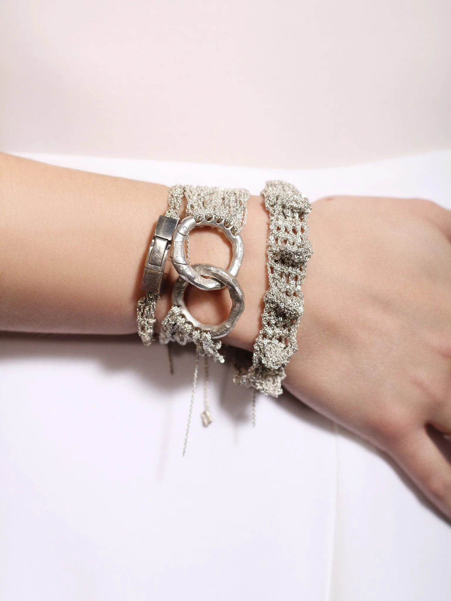 Multi Tress Bracelet with Ring Clasp in Rose Gold
