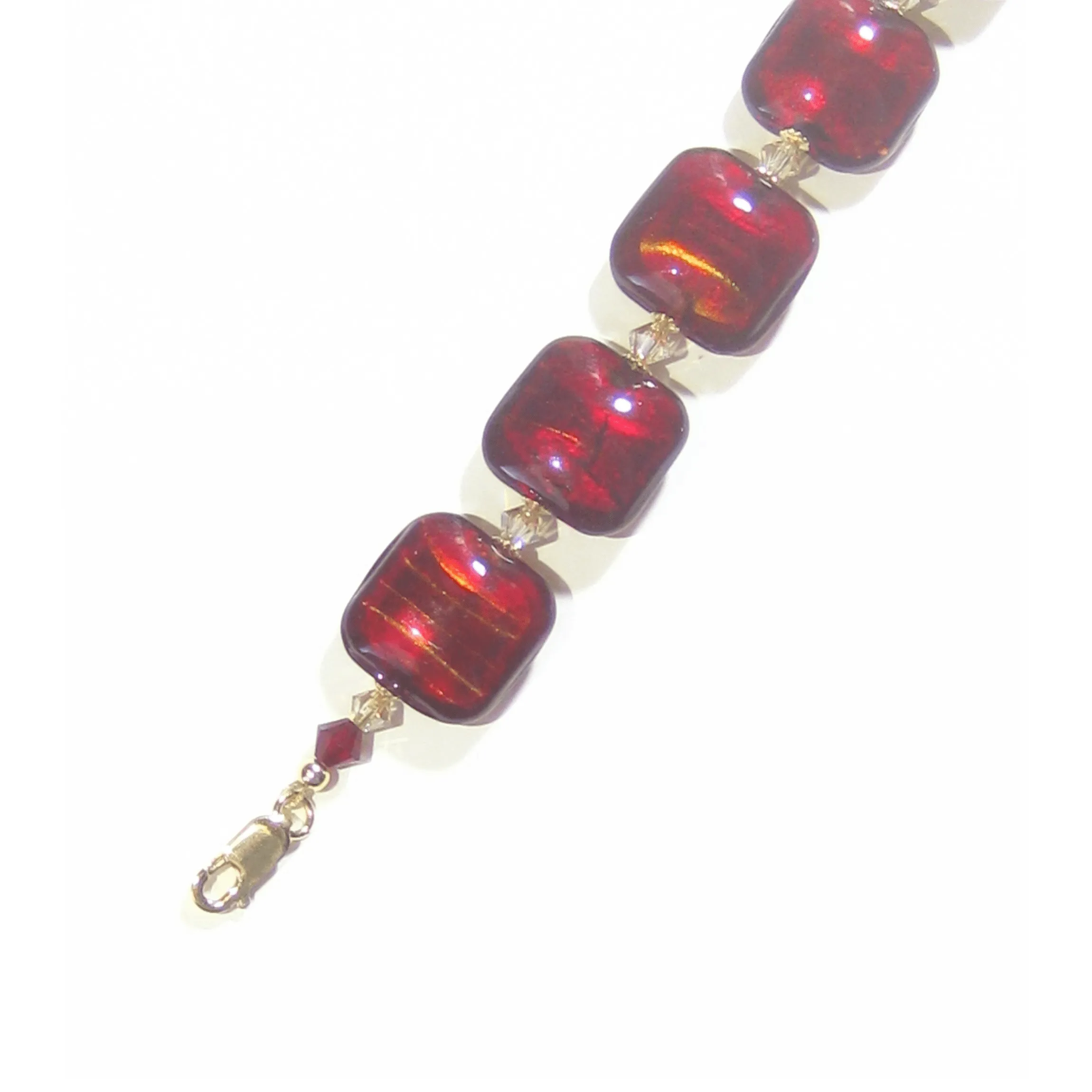 Murano Glass Red Square Gold Filled Adjustable Bracelet