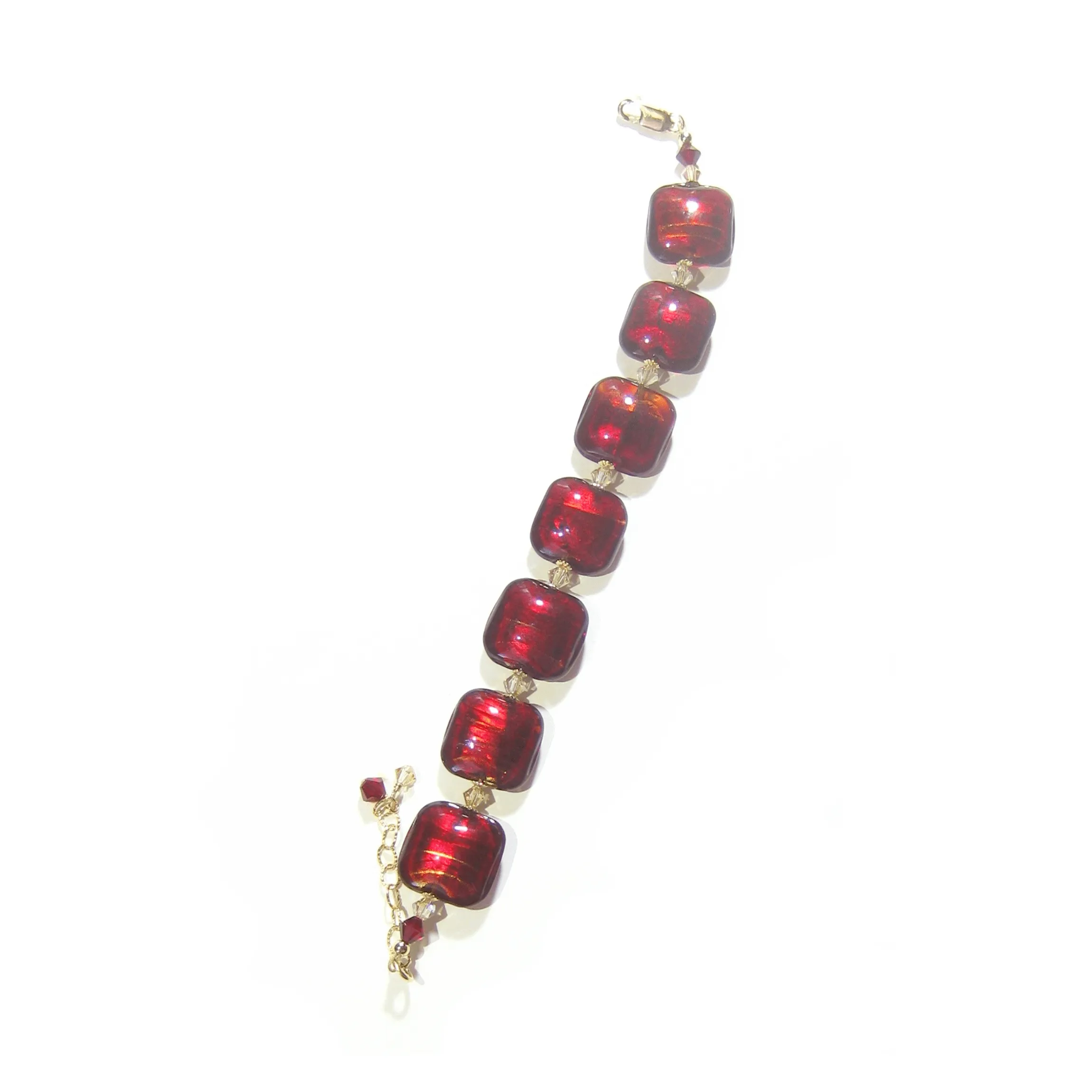 Murano Glass Red Square Gold Filled Adjustable Bracelet