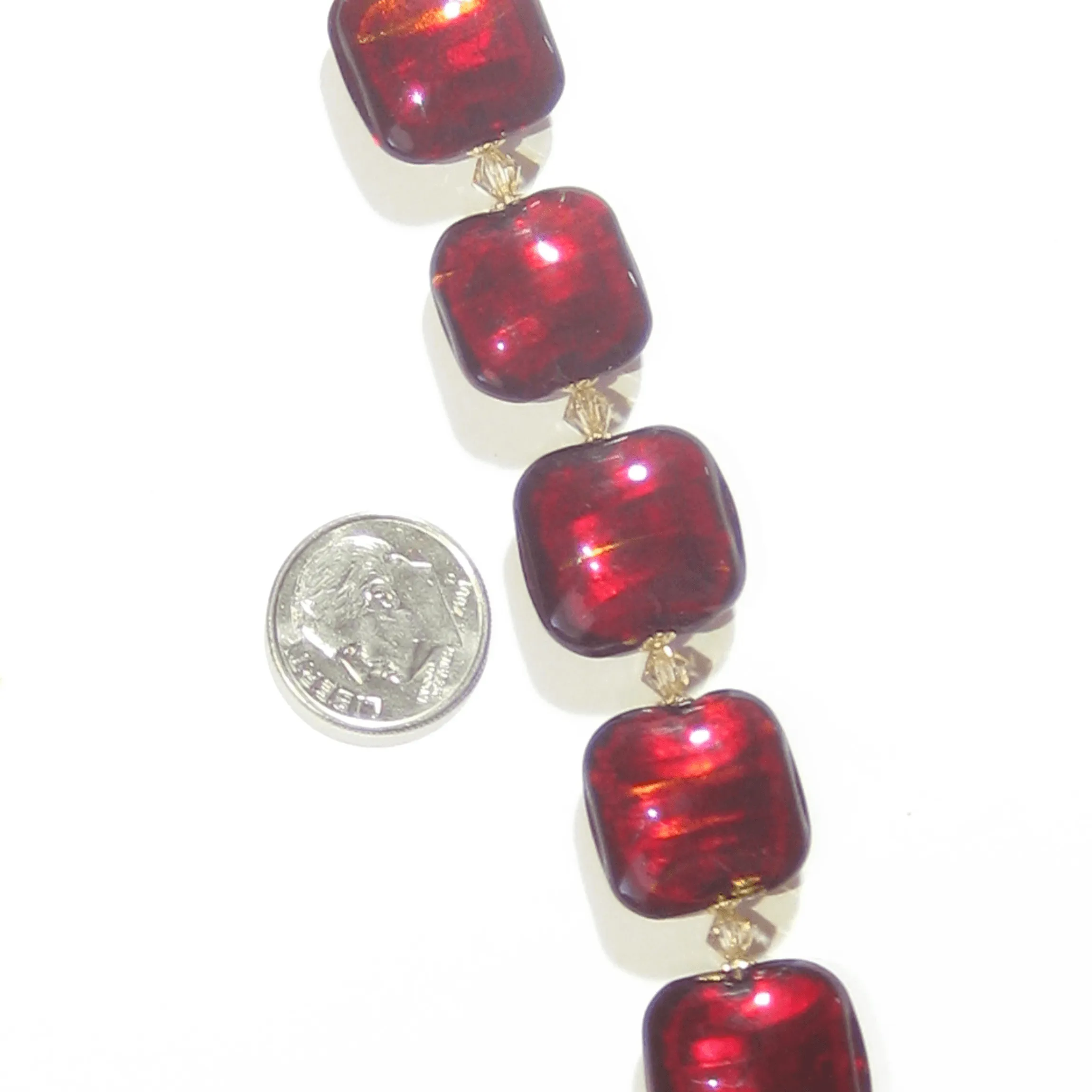 Murano Glass Red Square Gold Filled Adjustable Bracelet