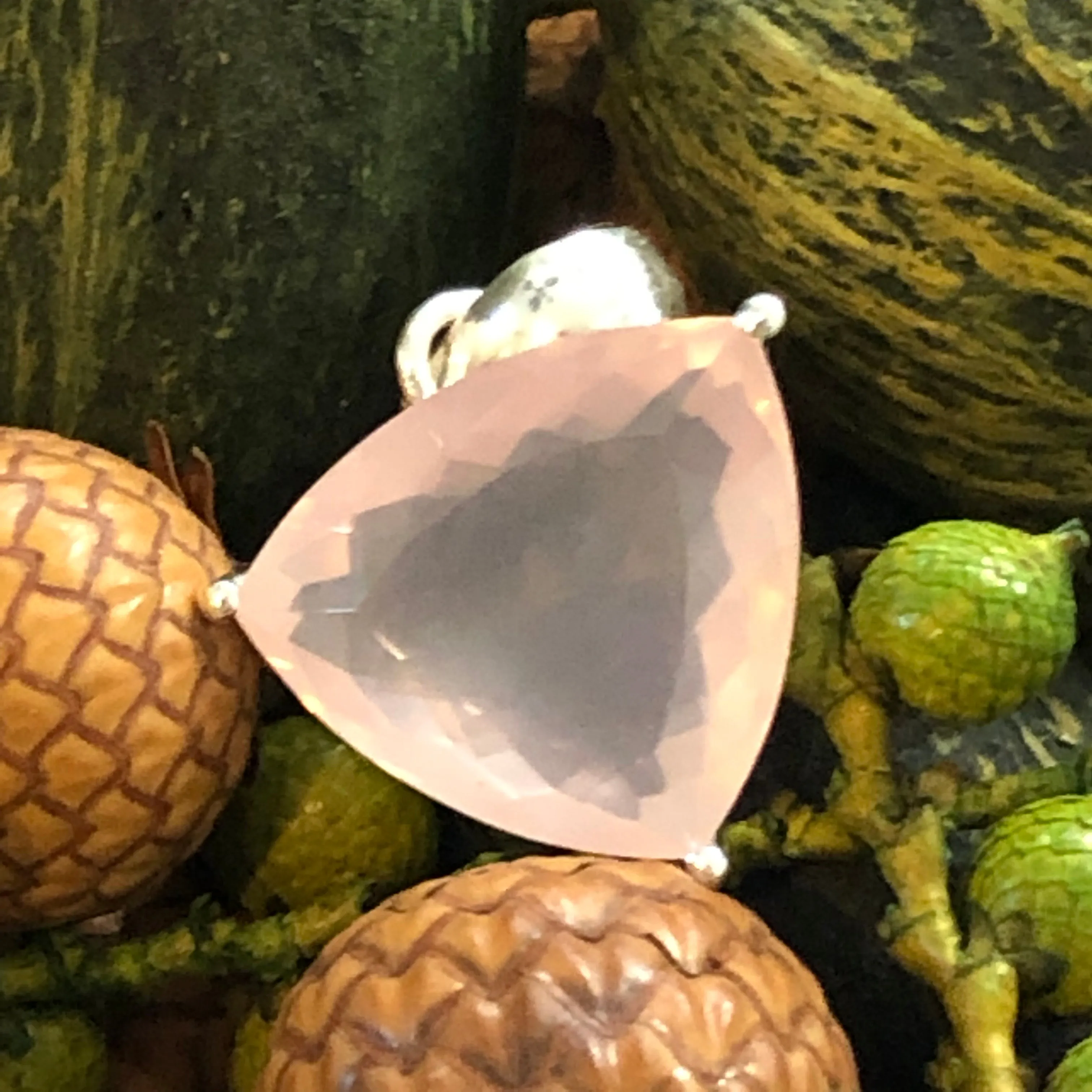 Natural 10ct Pink Rose Quartz 925 Solid Sterling Silver Pendant 25mm