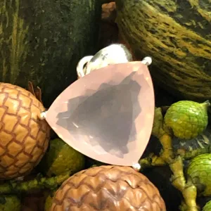 Natural 10ct Pink Rose Quartz 925 Solid Sterling Silver Pendant 25mm