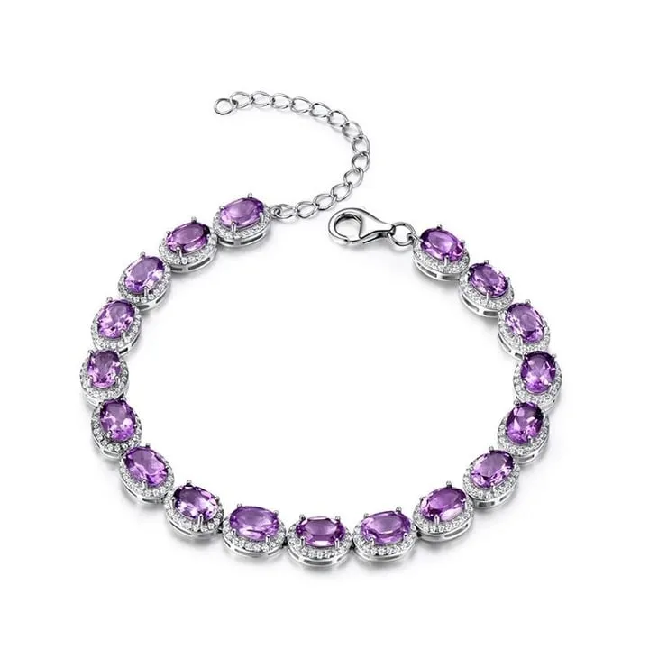 Natural Amethyst 925 Sterling Silver Tennis Bracelet Jewelry